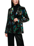 Mystic Plumage Feather Print Fitted Velvet Jacket <span>ZC34.19W79<span>