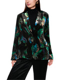Mystic Plumage Feather Print Fitted Velvet Jacket <span>ZC34.19W79<span>