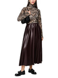 Feminine Rigour Chocolate Faux Leather Midi Skirt <span>ZC71.13W50<span>