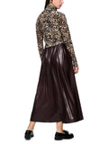 Feminine Rigour Chocolate Faux Leather Midi Skirt <span>ZC71.13W50<span>