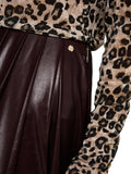 Feminine Rigour Chocolate Faux Leather Midi Skirt <span>ZC71.13W50<span>