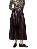 Feminine Rigour Chocolate Faux Leather Midi Skirt <span>ZC71.13W50<span>