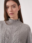 Frill Neckline Cable Front Organic Cashmere Sweater <span>103516<span>