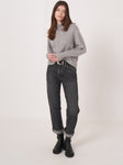 Frill Neckline Cable Front Organic Cashmere Sweater <span>103516<span>