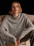 Frill Neckline Cable Front Organic Cashmere Sweater <span>103516<span>