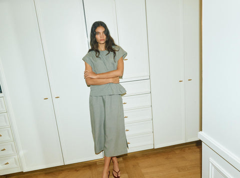 Pull On Linen Blend Straight Skirt <span>169640<span>