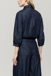 Bohemian Vibes Chambray Denim Tie Neck Blouse <span>228600<span>