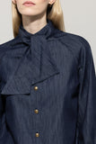 Bohemian Vibes Chambray Denim Tie Neck Blouse <span>228600<span>