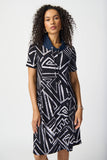 Abstract Print Silky Jersey Aline Dress <span>241028<span>