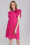 Pleated Aline Short Dress With Ruffle Sleeve <span>241758<span>