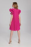 Pleated Aline Short Dress With Ruffle Sleeve <span>241758<span>
