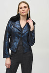 Foiled Metallic Faux Suede Biker Jacket <span>244918<span>