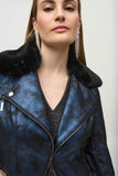 Foiled Metallic Faux Suede Biker Jacket <span>244918<span>