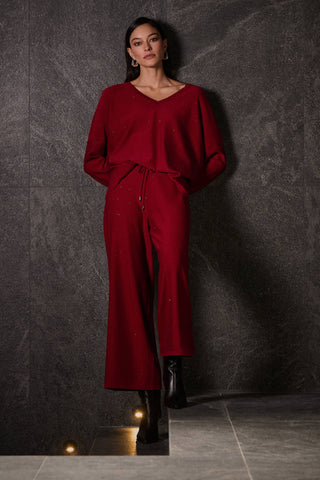 Cherry Red Glitter Knit Trousers <span>244922F25<span>