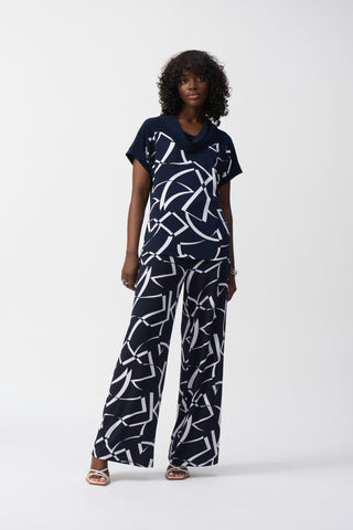 Abstract Print Boxy Navy/White Jersey Top <span>251110<span>