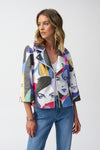 Abstract Face Print Faux Leather Jacket <span>251909<span>