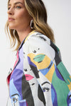 Abstract Face Print Faux Leather Jacket <span>251909<span>