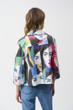 Abstract Face Print Faux Leather Jacket <span>251909<span>