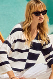 Striped Navy/White V Neck Sweater <span>251914<span>