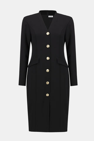 Black Jersey Long Sleeve Dress With Gold Buttons <span>253072<span>