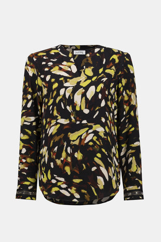 Long Sleeve V Neck Satin Print Blouse <span>253259< span>
