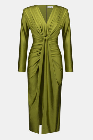 Green Satin Midi Dress With Knot Detail <span>253714<span>