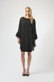 Black Chiffon Cape Dress With Fringe Cuffs <span>254186<span>
