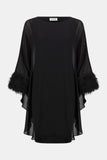 Black Chiffon Cape Dress With Fringe Cuffs <span>254186<span>