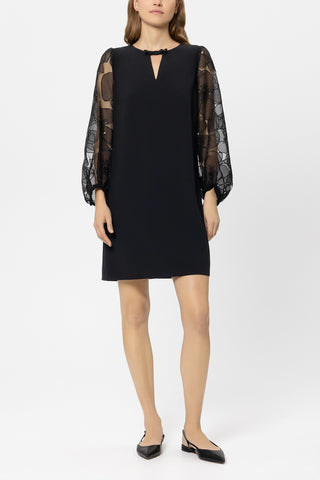 Glam Drop Shift Dress With Sheer Floral Sleeves <span>738623<span>