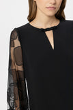 Glam Drop Shift Dress With Sheer Floral Sleeves <span>738623<span>