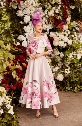 Satin Sheen Blush Floral Design Reverse Jacket Aline Dress <span>992050<span>
