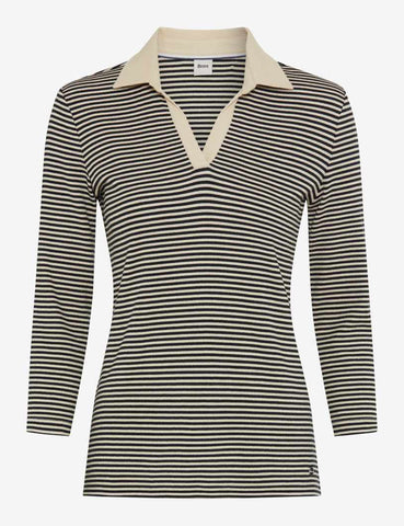Cleo Black And Taupe Stripe Rib Polo <span>CLEO 37-4718<span>