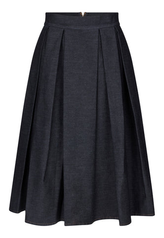 Super Stretch Denim Box Pleat Midi Skirt <span>ABEYDEA 2085<span>