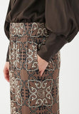 Chocolate Printed Silk Pull On Trousers <span>MARGODEA 5794<span>