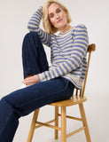 Geo Graphics Stripe Crochet Knit Cotton Sweater <span>571002<span>