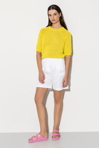 Sunshine Yellow Ribbon Knit Short Sleeve Sweater <span>198429/5917<span>
