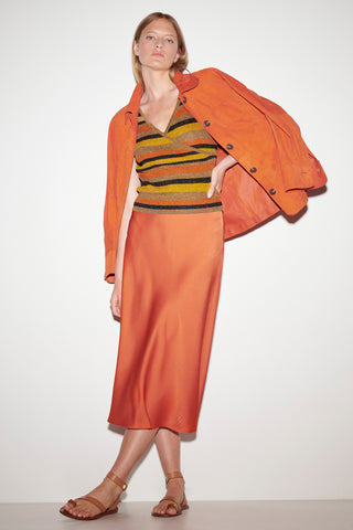 Pumpkin Orange Satin Bias Cut Skirt <span>598235/3618<span>
