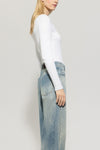 Denim Vibes Ribbed Cotton Long Sleeve White Top <span>318224<span>