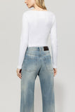 Denim Vibes Ribbed Cotton Long Sleeve White Top <span>318224<span>