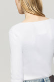 Denim Vibes Ribbed Cotton Long Sleeve White Top <span>318224<span>