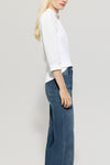 Denim Vibes White Puff Sleeve Rib Cotton Top <span>318227<span>