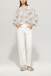 Denim Vibes Floral Chiffon Tie Neck Blouse <span>218527<span>