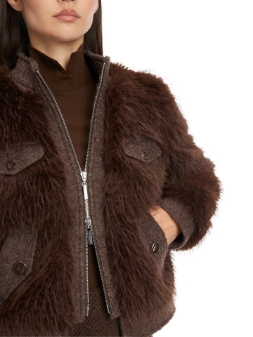 Out Of The Woods Faux Furry Chocolate Bomber Jacket <span>XC12.07W94<span>