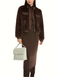 Out Of The Woods Faux Furry Chocolate Bomber Jacket <span>XC12.07W94<span>