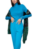 Mystic Plumage Turquoise Cotton Long Sleeve Polo Top <span>ZC48.05 J14<span>