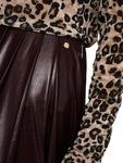 Feminine Rigour Chocolate Faux Leather Midi Skirt <span>ZC71.13W50<span>