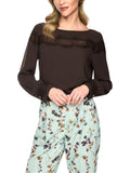 Fading Flowers Brown Lace Trim Top <span>BC51.22W90<span>
