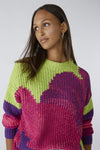 Amethyst/lime Abstract Design Ribbed Cotton Sweater <span>86656<span>