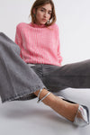 Two Tone Cotton Crew Neck Sweater <span>89582<span>