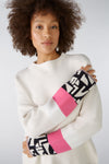 Viscose Crew Neck Sweater  With Print Sleeve Detail <span>89584<span>